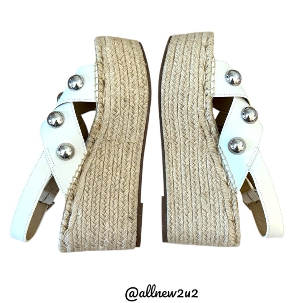 Marc Fisher Rella Leather Silver Ball Studded Espadrille Wedge - Picture 3 of 13